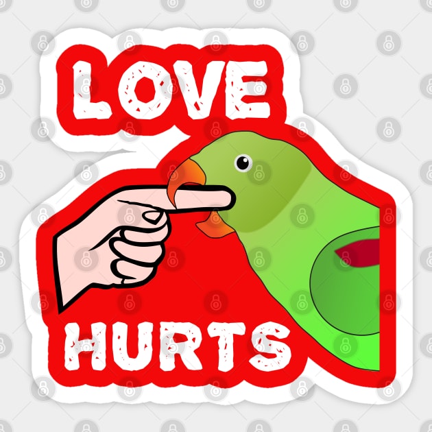 Love Hurts Indian Ringneck Female Parrot Biting Sticker by Einstein Parrot